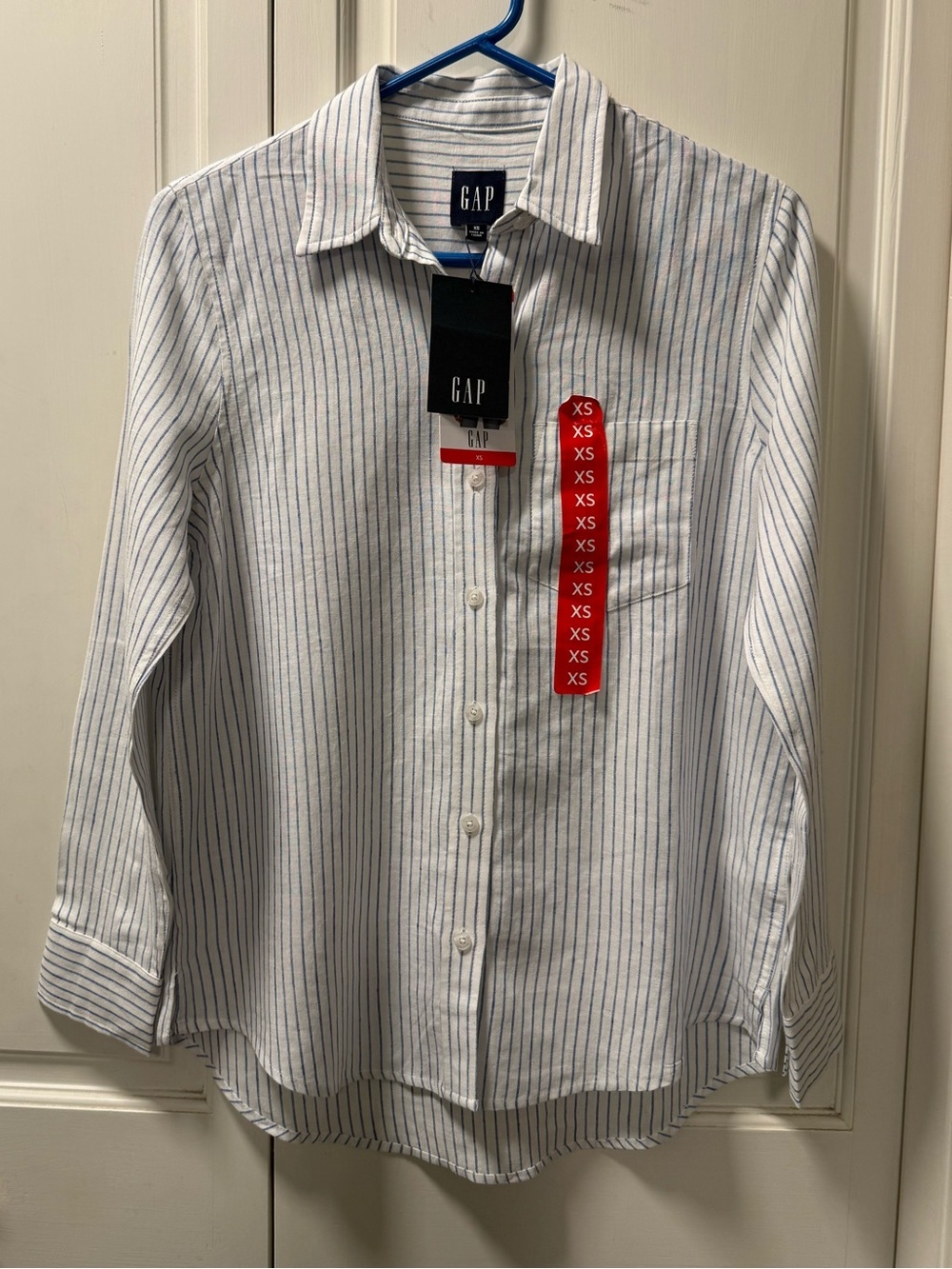 GAP Linen Blend Blue Stripe Button Down Shirt NWT XS